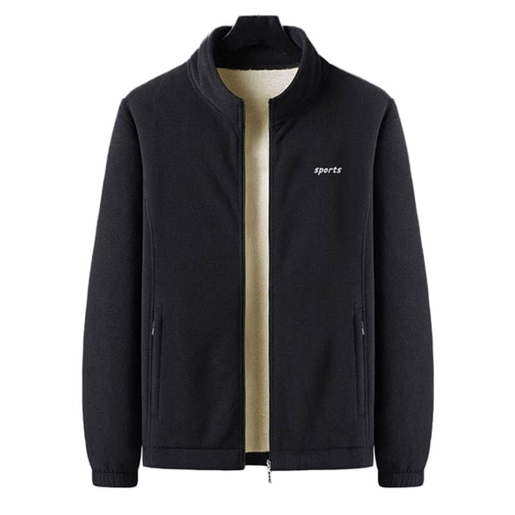 comerut Men Autumn Winter Coat Thickened Plush Warm Heat Retention Loose Cardigan Zipper Closure Long Sleeve Solid Color Stand Collar Pockets Men Jacket