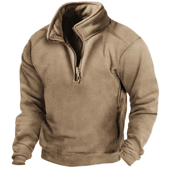 comerut Men Autumn Winter Solid Color Sweatshirt Stand Collar Zipper Half Placket Pullover Long Sleeve Windproof Warm Outdoor Hunting Tops