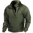 thumbnail image 1 of comerut Men Autumn Winter Solid Color Sweatshirt Stand Collar Zipper Half Placket Pullover Long Sleeve Windproof Warm Outdoor Hunting Tops, 1 of 7