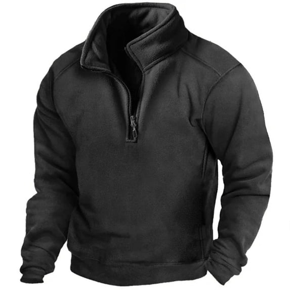 comerut Men Autumn Winter Solid Color Sweatshirt Stand Collar Zipper Half Placket Pullover Long Sleeve Windproof Warm Outdoor Hunting Tops