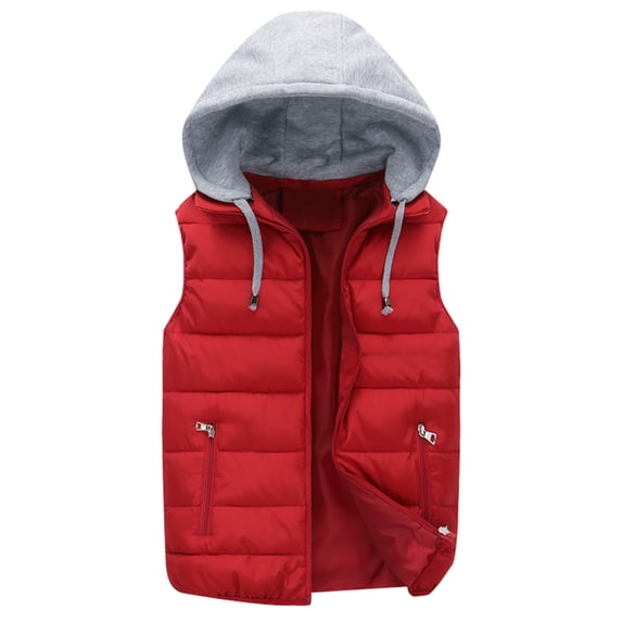 comerut Men Autumn Winter Warm Vest with Hood Zipper Closure Waterproof Cold Prevention Sleeveless Casual Jacket Vest