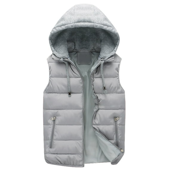 comerut Men Autumn Winter Warm Vest with Hood Zipper Closure Waterproof Cold Prevention Sleeveless Casual Jacket Vest