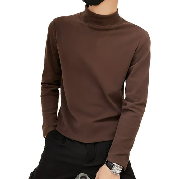 comerut Men Base Top Fleece Solid Color Half High Collar Pullover Soft Keep Warm Casual Long Sleeves Plus Size Men Winter T-shirt for Daily Wear