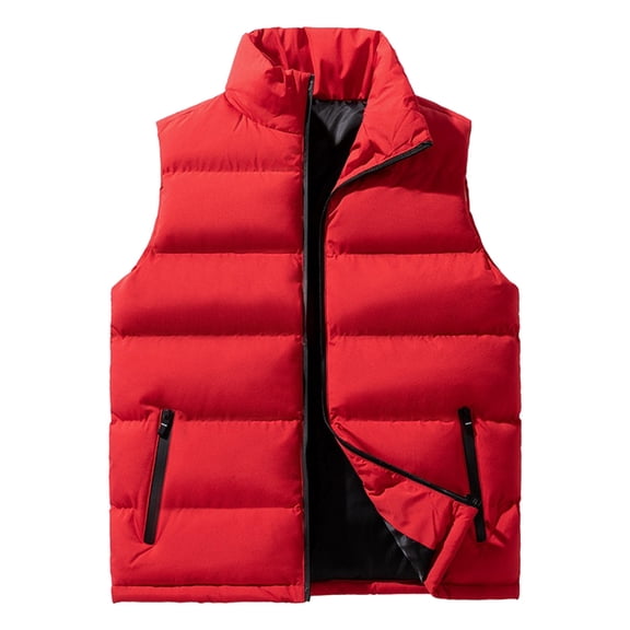 comerut Men Down Vest Autumn Winter Stand Collar Warm Windproof Dual Pockets Zipper Closure Casual Solid Color Male Sleeveless Waistcoat Top