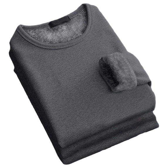 comerut Men Fall Winter Base Top Round Neck Long Sleeve Solid Color Plus Size Soft Plush Elastic Pullover Warm Bottoming T-shirt