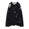 thumbnail image 1 of comerut Men Fall Winter Sweater Ripped Fake Two-piece Hip Hop Solid Color Hollow Out Knitted Round Neck Long Sleeve Loose Soft Thick Warm Streetwear Men Sweater, 1 of 7