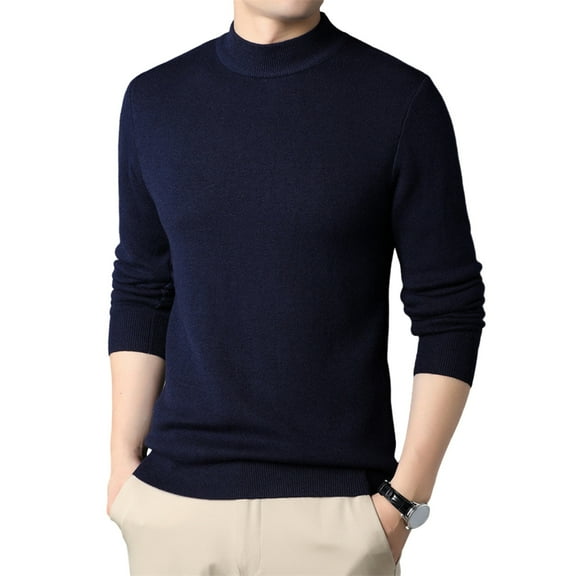 comerut Men Fall Winter Sweater Round Neck Long Sleeve Knitted Soft Warm Slim Fit Business Elastic Solid Color Anti-shrink Men Casual Sweater