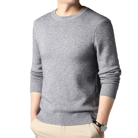 comerut Men Fall Winter Sweater Round Neck Long Sleeve Knitted Soft Warm Slim Fit Business Elastic Solid Color Anti-shrink Men Casual Sweater