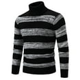 thumbnail image 1 of comerut Men Fall Winter Sweater Striped Colorblock Knitted High Collar Neck Protection Long Sleeve Elastic Pullover Thick Warm Soft Mid Length Men Sweater, 1 of 7
