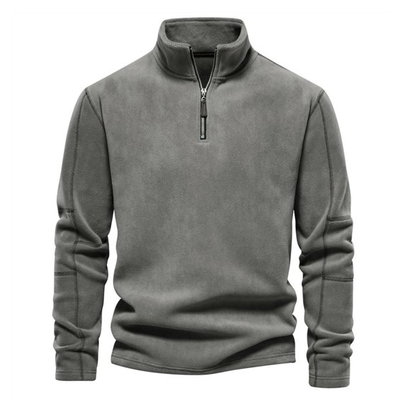 comerut Men Fall Winter Sweatshirt Zipper High Collar Long Sleeve Neck Protection Thick Warm Soft Solid Color Mid Length Men Spring Top