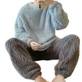 thumbnail image 1 of comerut Men Flannel Pajama Pants Set Soft Touch Comfortable to Wear Long Sleeve Warm Cozy Solid Color Round Neck Loungewear, 1 of 7