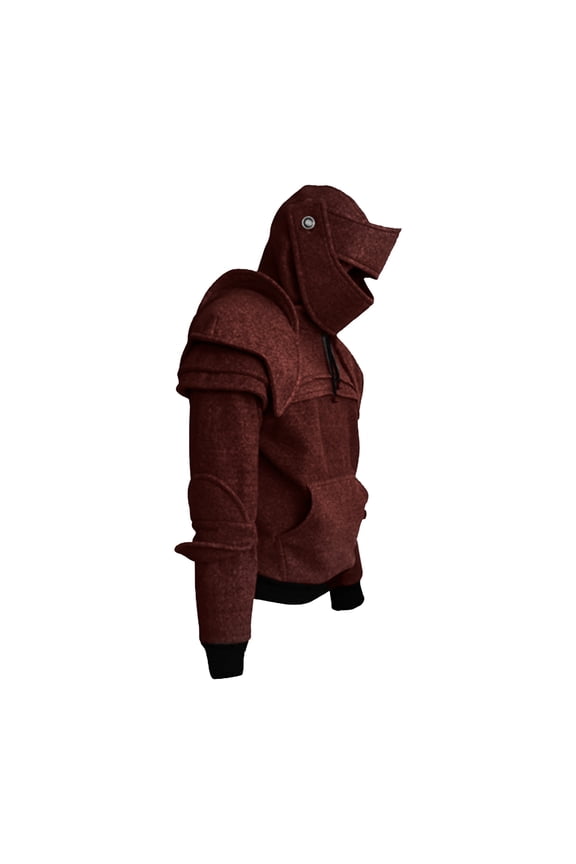 Men Halloween Hoodie with Hood Knight Drawstring Patch Pocket Ruched Elastic Cuff Long Sleeves Warrior Medieval Costume