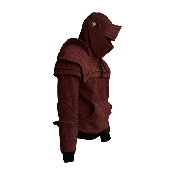 comerut Men Halloween Hoodie with Hood Knight Drawstring Patch Pocket Ruched Elastic Cuff Long Sleeves Warrior Medieval Costume