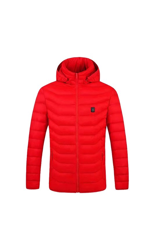 Men Heated Jacket Hooded Zip 3 Temperature Adjustable Quick Heating USB Rechargeable Body Warmer Solid Color Thickened Washable Winter Electric Heating Coat