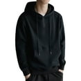 thumbnail image 1 of comerut Men Hoodie Solid Color Ribbed Cuff Autumn Winter Drawstring Warm Sweatshirt for Daily Wear, 1 of 8