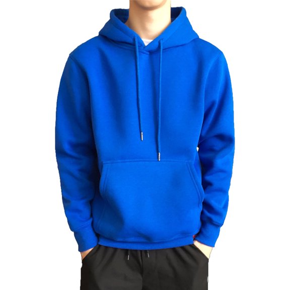 comerut Men Hoodie Solid Color Ribbed Cuff Autumn Winter Drawstring Warm Sweatshirt for Daily Wear
