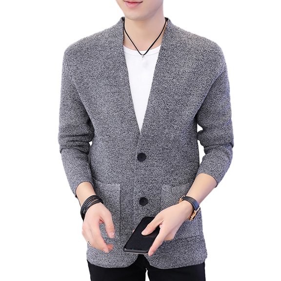 comerut Men Knitwear Coat Single-breasted Knitted Solid Color Elastic Cardigan Slim Fit Soft Warm Pockets Long Sleeve Men Fall Winter Sweater Coat