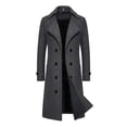 thumbnail image 1 of comerut Men Overcoat Double-breasted Slim Fit Mid Length Long Sleeve Thick Windproof Warm Soft Solid Color Cardigan Buttons Lapel Men Long Coat, 1 of 7
