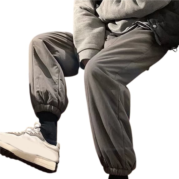 comerut Men Pants Thicken Warm Plush Ankle-banded Winter Trousers for Daily Wear