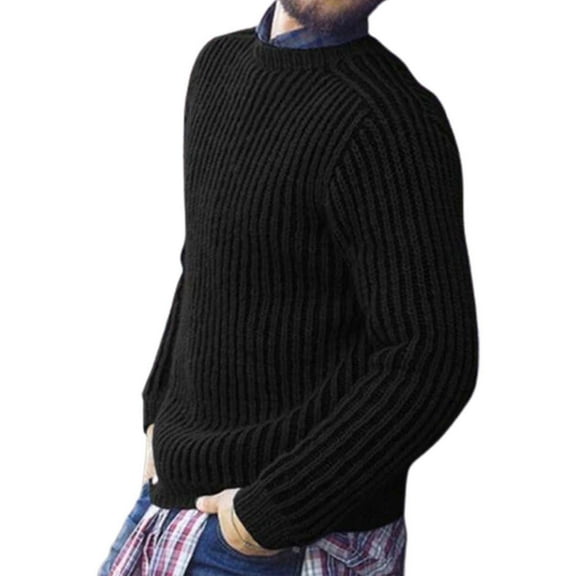 comerut Men Sweater O Neck Long Sleeve Knitted Warm Winter Sweater for Daily Wear