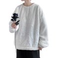 thumbnail image 1 of comerut Men Sweatshirt Keep Warm Solid Color Long Sleeves Loose Pullover Plush Thick Soft Comfortable Men Winter Tops for Outdoor, 1 of 8