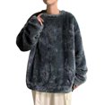 thumbnail image 1 of comerut Men Sweatshirt Keep Warm Solid Color Long Sleeves Loose Pullover Plush Thick Soft Comfortable Men Winter Tops for Outdoor, 1 of 8