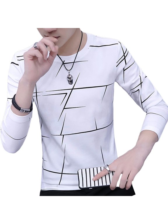 Men T-shirt Long Sleeves Round Neck Pullover Soft Young Style Warm Comfortable Crew Neck Casual Spring Tops for Daily Wear