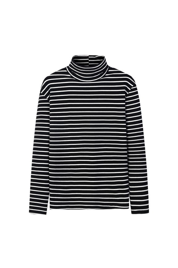 Men Tops Striped Contrast Colors Long Sleeves Soft Turtleneck Keep Warm T-shirt High Collar Spring Tops Men Clothing