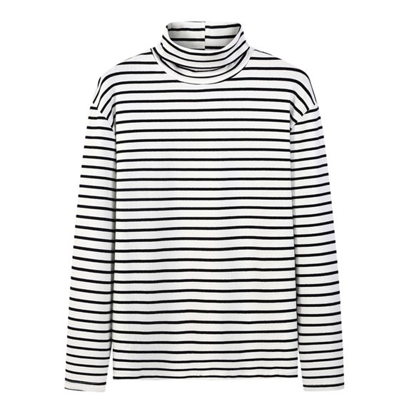 comerut Men Tops Striped Contrast Colors Long Sleeves Soft Turtleneck Keep Warm T-shirt High Collar Spring Tops Men Clothing