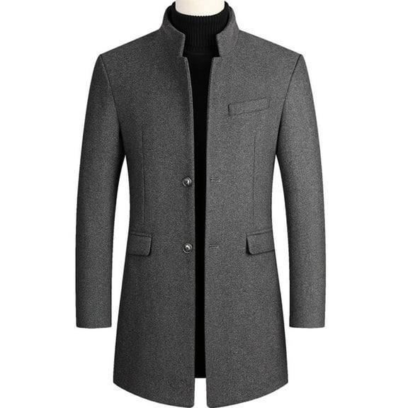 comerut Men Trench Coat Solid Color Warm Autumn Winter Windproof Slim Jacket for Daily Wear