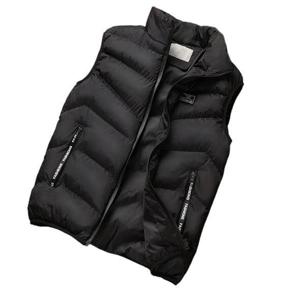 comerut Men Vest Stand Collar Padded Thicken Warm Winter Waistcoat for Daily Wear