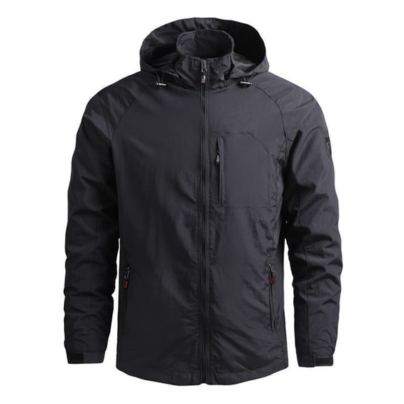 comerut Men Windproof Hooded Jacket with Multiple Pockets Stay Warm Zip Fastening Long Sleeve Casual Outdoor Raincoat