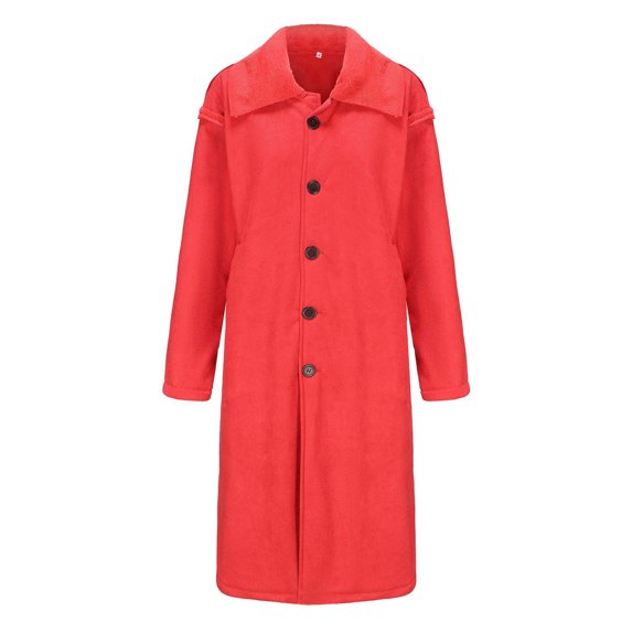 comerut Men Winter Coat Thick Soft Plush Solid Color Long Sleeve Cold Resistant Single-breasted Lapel Outdoor Warm Mid Length Coat