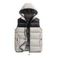thumbnail image 1 of comerut Men Winter Cotton Vest Padded Thick Warm Sleeveless Hooded Loose Drawstring Pockets Zipper Closure Windproof Soft Warm Men Solid Color Men Waistcoat, 1 of 8