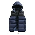 thumbnail image 1 of comerut Men Winter Cotton Vest Padded Thick Warm Sleeveless Hooded Loose Drawstring Pockets Zipper Closure Windproof Soft Warm Men Solid Color Men Waistcoat, 1 of 8