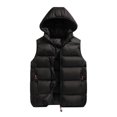 thumbnail image 1 of comerut Men Winter Cotton Vest Padded Thick Warm Sleeveless Hooded Loose Drawstring Pockets Zipper Closure Windproof Soft Warm Men Solid Color Men Waistcoat, 1 of 8