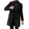 thumbnail image 1 of comerut Men Winter Solid Color Suit Coat Lapel Long Sleeve Flap Pockets Single-breasted Mid-length Warm Jacket Overcoat, 1 of 8
