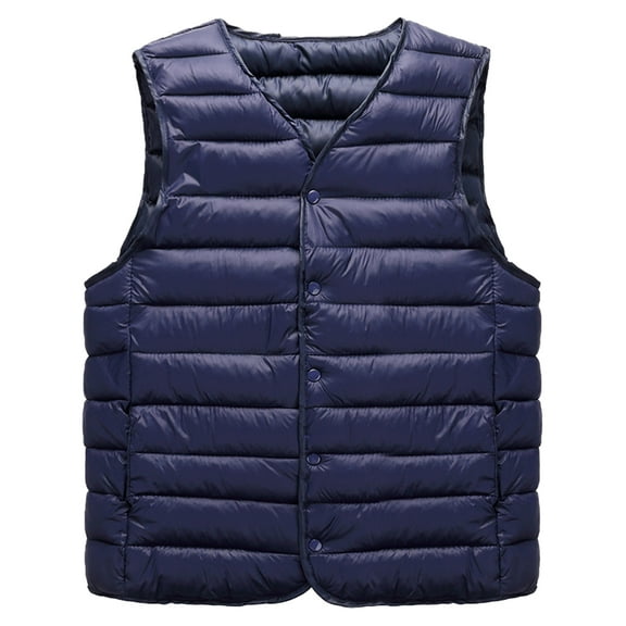 comerut Men Winter Vest Coat V Neck Padded Thick Solid Color Sleeveless Single-breasted Cardigan Casual Plus Size Warm Windproof Men Waistcoat
