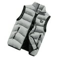 thumbnail image 1 of comerut Men Winter Vest Stand Collar Thickened Padded Soft Windproof Warm Neck Protection Solid Color Sleeveless Zipper Closure Strap Decor Pockets Men Down Waistcoat, 1 of 8