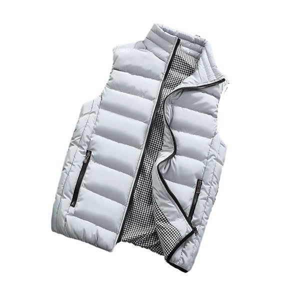comerut Men Winter Waistcoat Thick Padded Soft Warm Sleeveless Solid Color Zipper Pockets Zip Up Stand Collar Neck Protection Men Warm Vest Coat