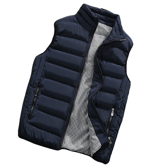 comerut Men Winter Waistcoat Thick Padded Soft Warm Sleeveless Solid Color Zipper Pockets Zip Up Stand Collar Neck Protection Men Warm Vest Coat