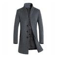thumbnail image 1 of comerut Men Winter Warm Solid Color Woolen Trench Coat Outwear Overcoat Long Jacket, 1 of 7
