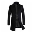 thumbnail image 1 of comerut Men Winter Warm Solid Color Woolen Trench Coat Outwear Overcoat Long Jacket, 1 of 7