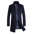 thumbnail image 1 of comerut Men Winter Warm Solid Color Woolen Trench Coat Outwear Overcoat Long Jacket, 1 of 7