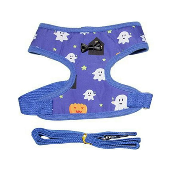 comerut Pet Chest Strap Set Halloween Series Pattern Decorative Good Air Permeality Pet Cats Dogs Harness Traction Rope Kit for Festival