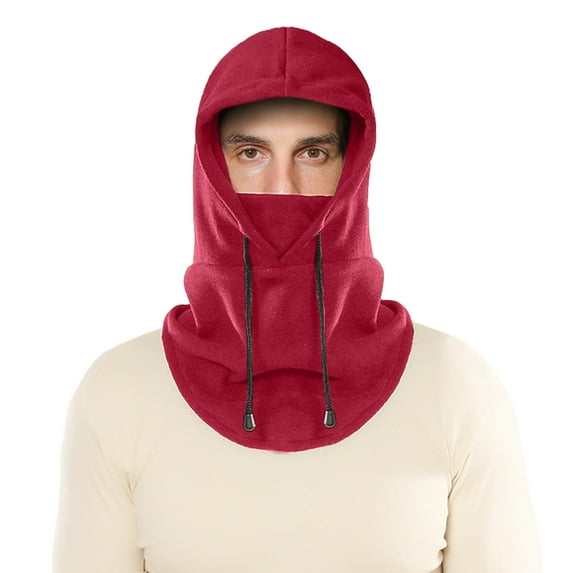 comerut Polar Fleece Balaclava Hat Winter Men Women Headgear Solid Color Drawstring Neck Warmer Face Guard Hat Outdoor Sports Unisex Neck Gaiter