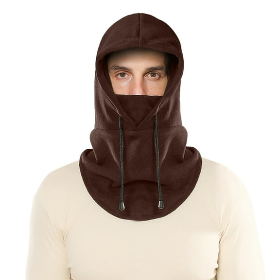 comerut Polar Fleece Balaclava Hat Winter Men Women Headgear Solid Color Drawstring Neck Warmer Face Guard Hat Outdoor Sports Unisex Neck Gaiter