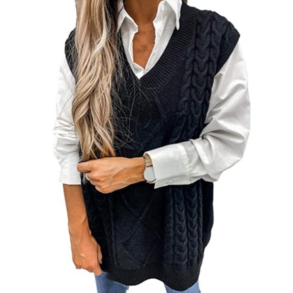 comerut Pure Color Sleeveless Sweater Vest Warm Trendy Twist Knitted Women Vest for Daily Wear