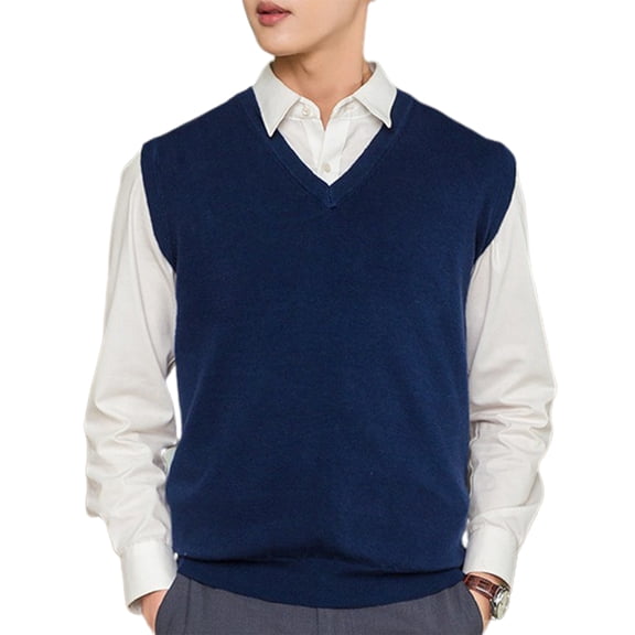 comerut Sleeveless Loose Warm Sweater Vest Men Solid Color V-neck Pullover Waistcoat for Daily Wear