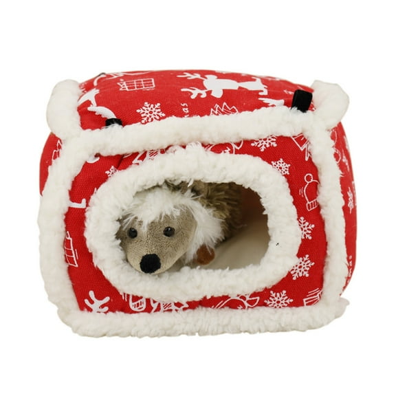 comerut Small Animal Hammock Christmas Print Keep Warm Pet Bed Squirrel Guinea Pigs Sleeping Nest House for Chinchilla